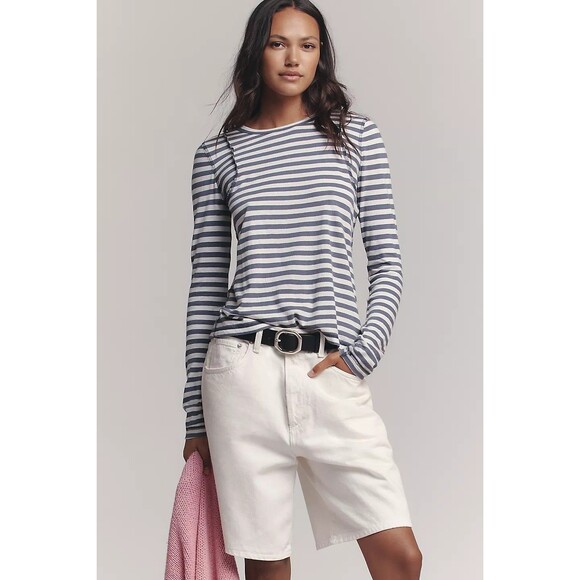 Anthropologie Pilcro The Teddy Tissue Tee Top Striped Print Long Sleeve S 283788 - Picture 2 of 8